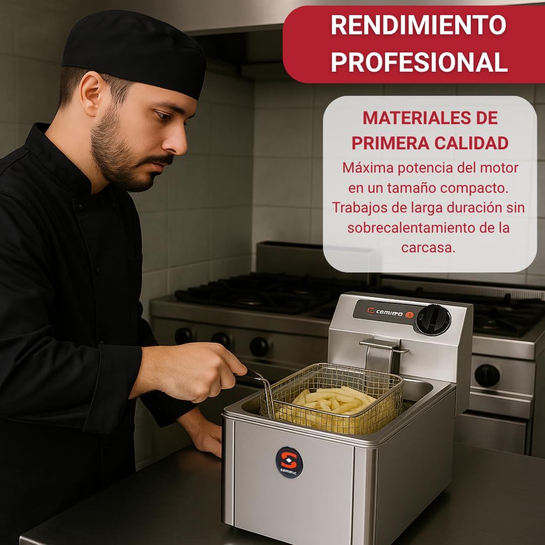 YOMMAK Freidora Aceite Profesional Sammic PF-6 | Freidora Industrial electrica 5L 3000W | Producto Cocina Premium Acero Inoxidable Cuba Desmontable Termostato Regulable | Ideal Hosteleria