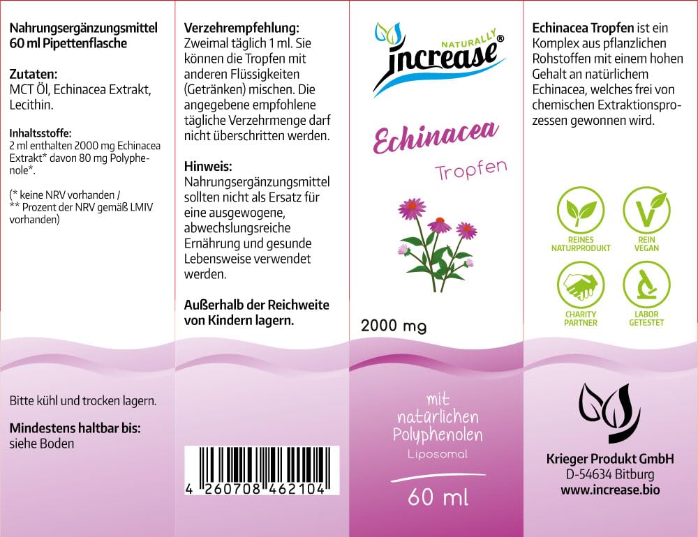 Nimm 3, zahl 2 Aktion Liposomale Echinacea Tropfen hochdosiert - (180.000mg in 3 Flaschen) 2000mg Echinacea pro Tagesdosis davon 80 mg Polyphenole - MCT Öl - Hohe Bioverfügbarkeit