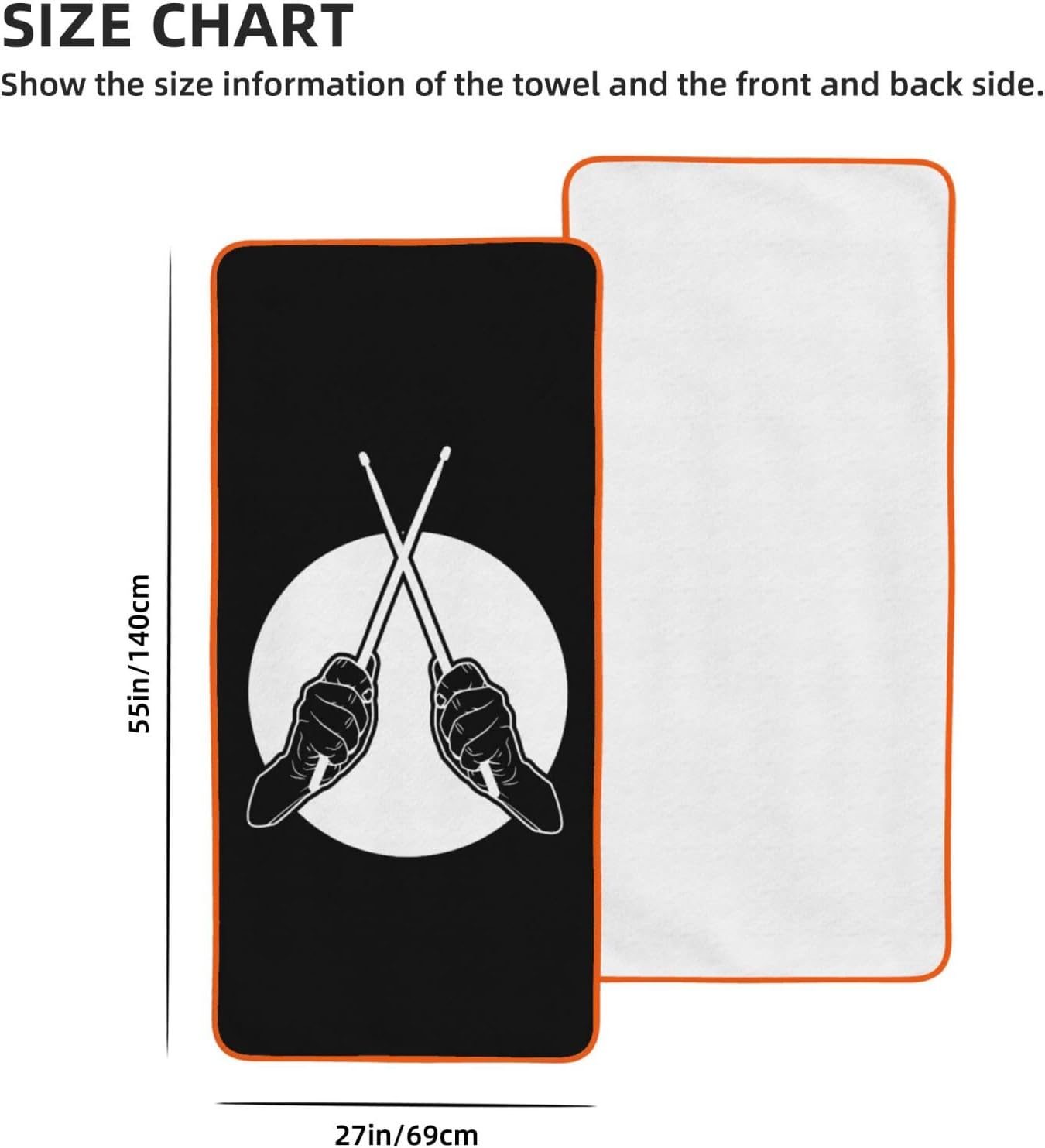 Drumsticks Drummer Bath Towel - Quick Drying - Microfiber Coral Velvet Highly Absorbent Towels - Use as Bath Fitness, Bathroom, Shower, Sports, Yoga Towel (White)