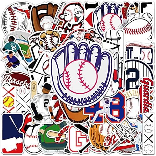 JOICEE 50pcs Baseball Stickers，Waterproof Vinyl Baseball Tattoos for Kids Teens Boys Adults, Sports Decals for Snowboard Laptop Water Bottles Hydro Flasks Phone Guitar Skateboard Computer
