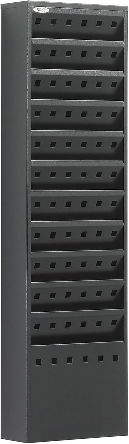 Pemberly Row 11-Pocket Steel Magazine Rack, 36.25" H x 9.75" W x 4" D, Durable Black Powder Coat Finish, Wall-Mount Design for Office or Home Organizing