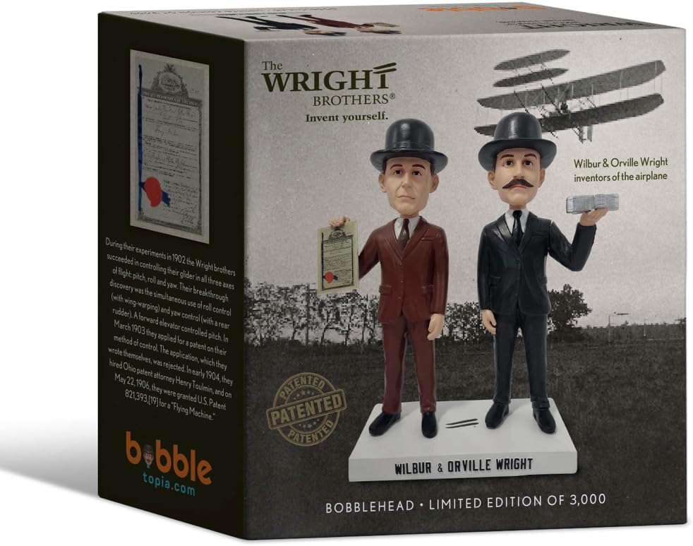 Bobbletopia Wilbur and Orville Wright Brothers Bobblehead, Collectible Polyresin Statue, Kitty Hawk Wright Flyer, Dayton Ohio Pilots