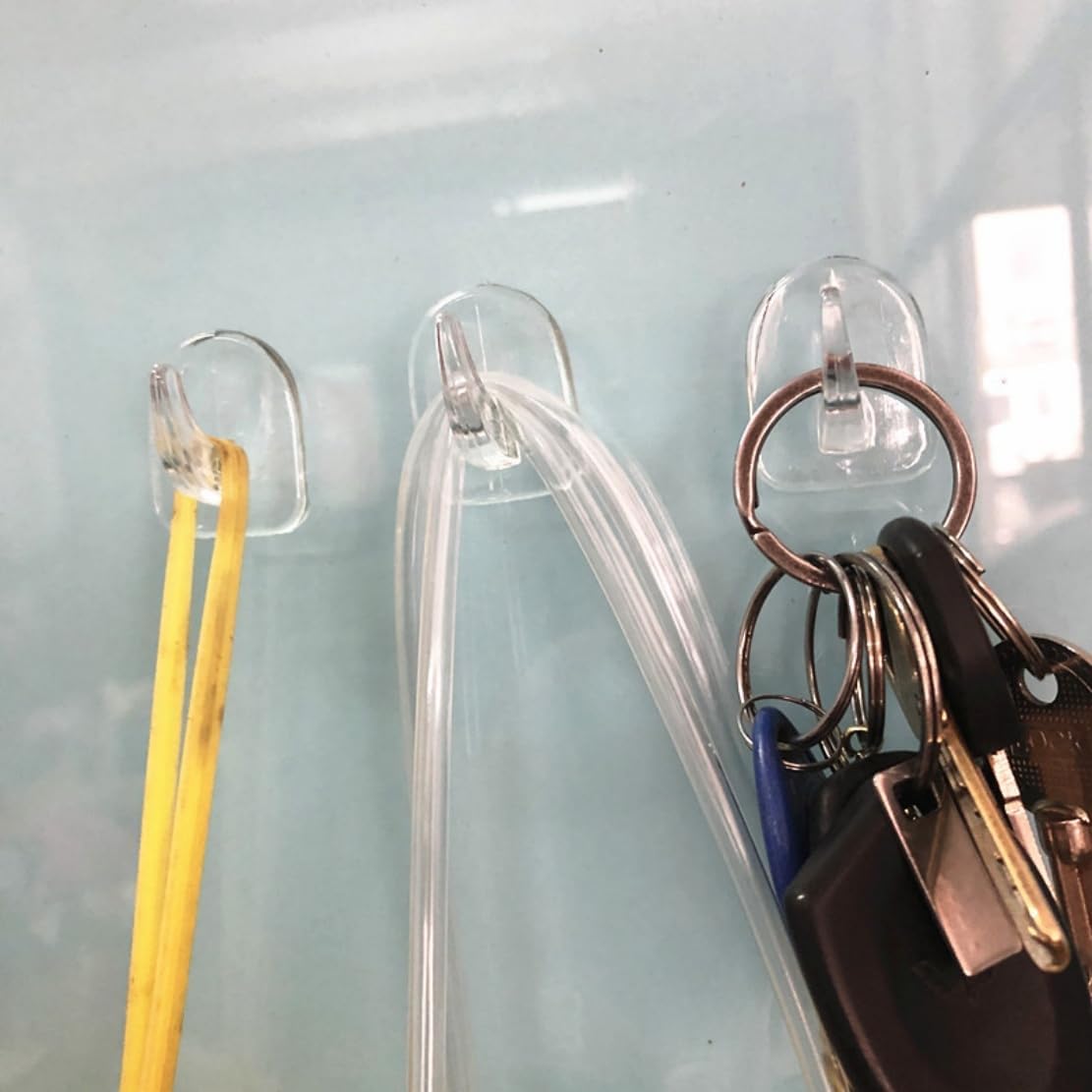 10Pcs Clear Adhesive Wall Hooks for Hanging, Heavy Duty Adhesive Hooks, for Outdoor String Lights, no Nail Picture Hangers, for Kitchen Bathroom Bedroom Office