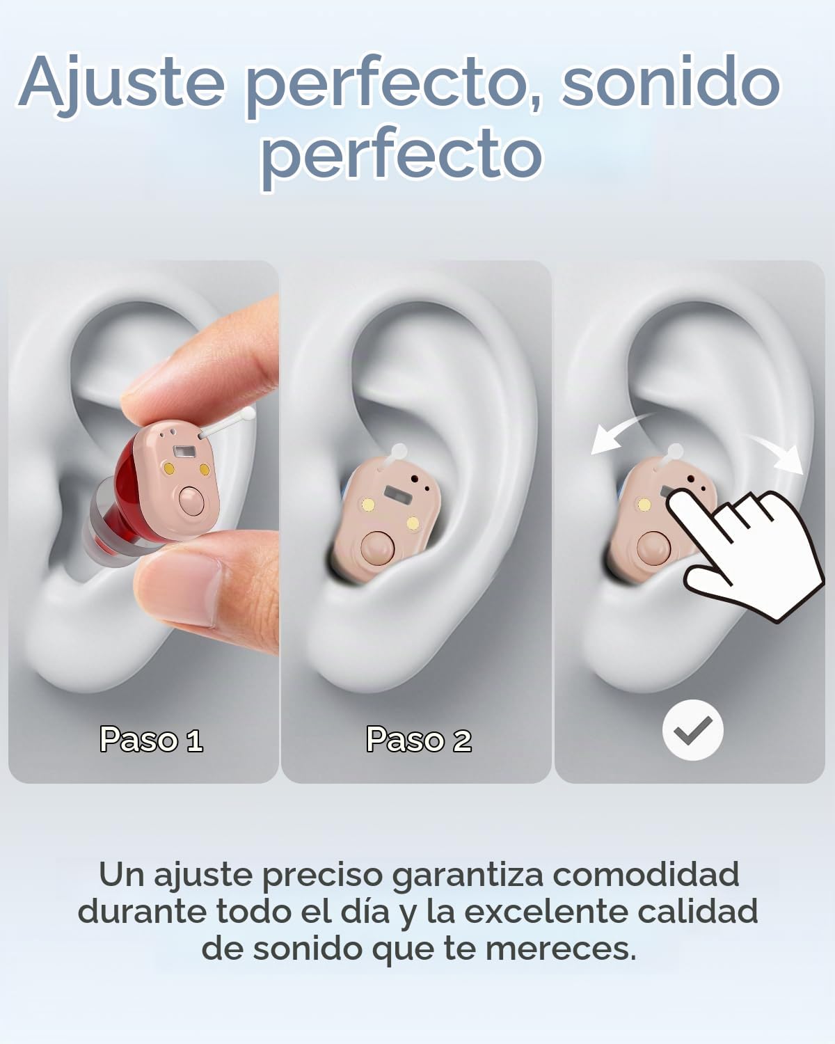 Dispositivo de sonido intrauditivo para adultos: Diseño discreto, estuche de carga con LED y 18 horas de autonomía