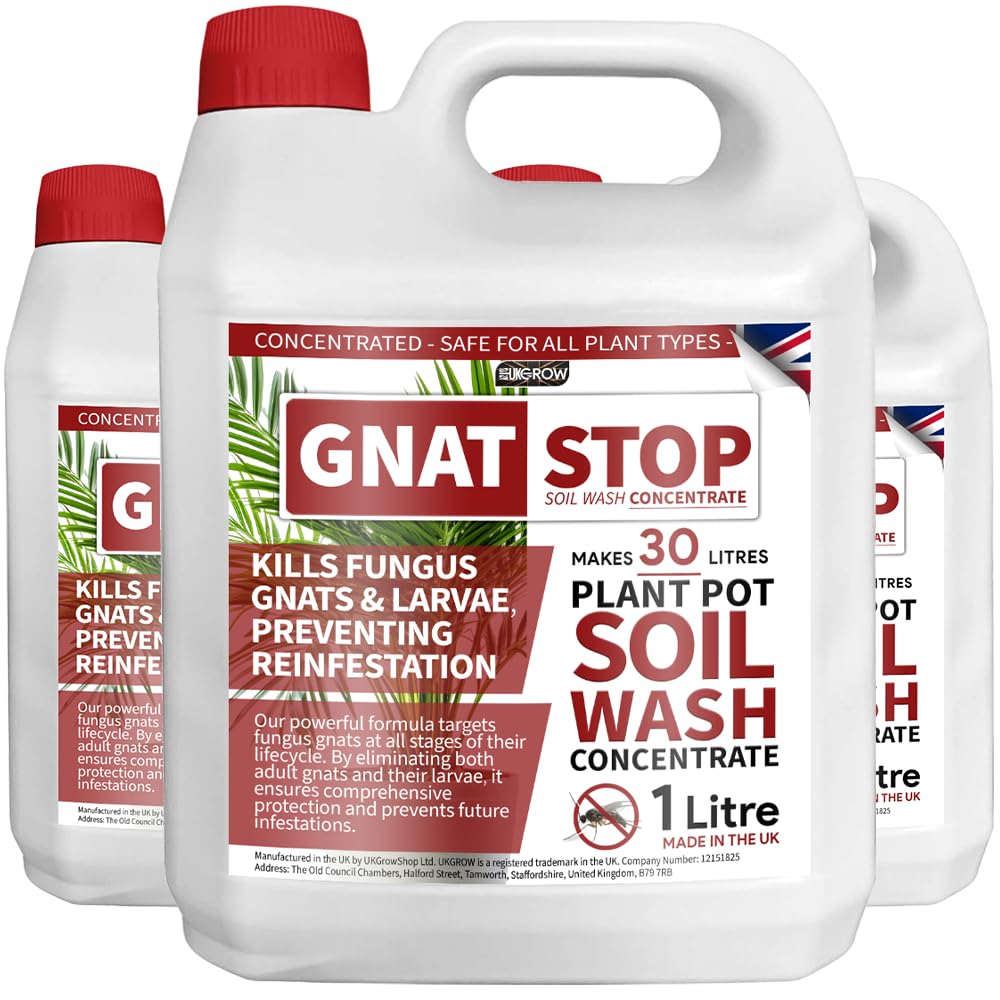 UK GROW Gnat Stop Soil Wash Concentrate - 100% Natural Gnat Control, Makes up to 30 Litres, Stops Fungus Gnat Lifecycle (1 Litre)