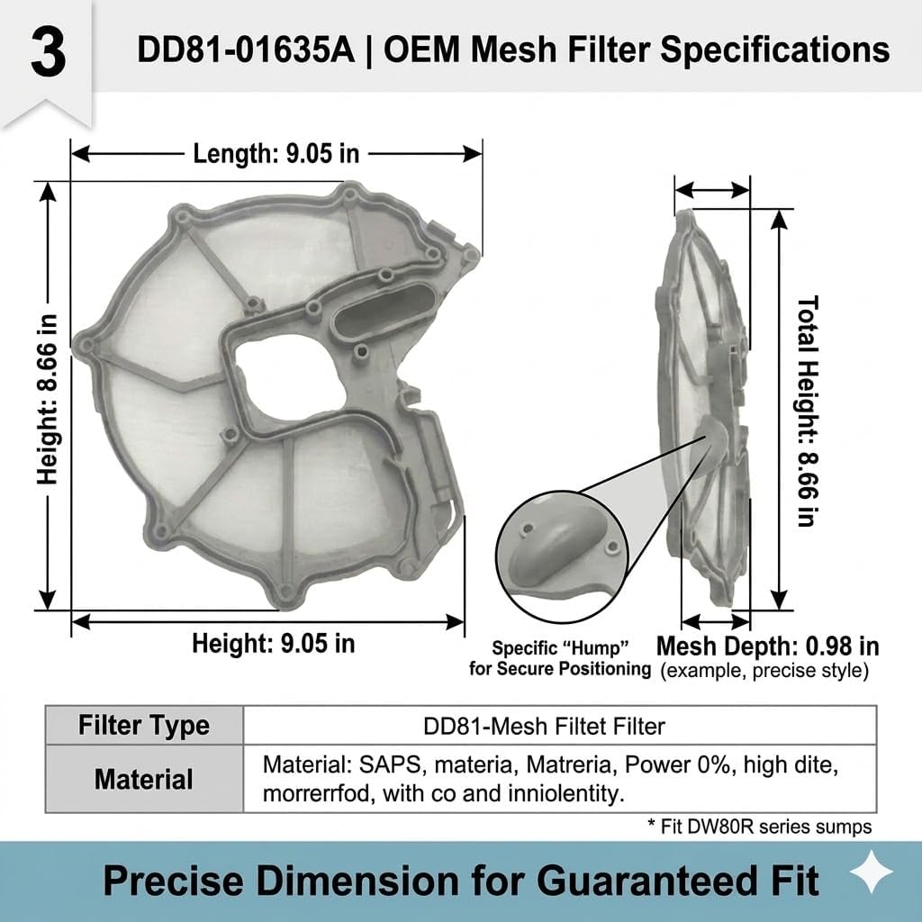 DD81-01635A Samsung Dishwasher Mesh Filter Sump Filter (With Hump) OEM Parts Compatible For Samsung Dishwasher DW80R5060US DW80R5061US etc.