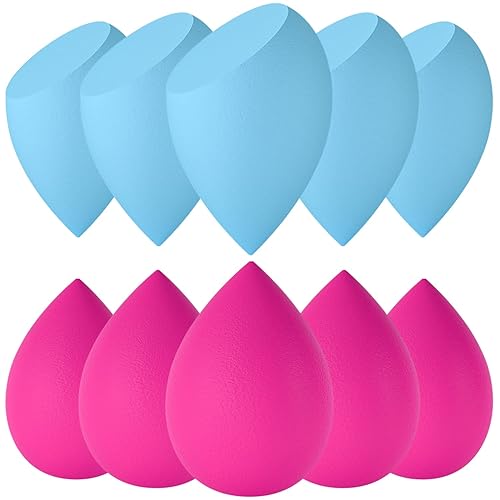 Korintin Juego de esponjas de maquillaje, 10 esponjas de maquillaje multicolor, esponja de base lavable sin látex, uso seco y húmedo, esponja de