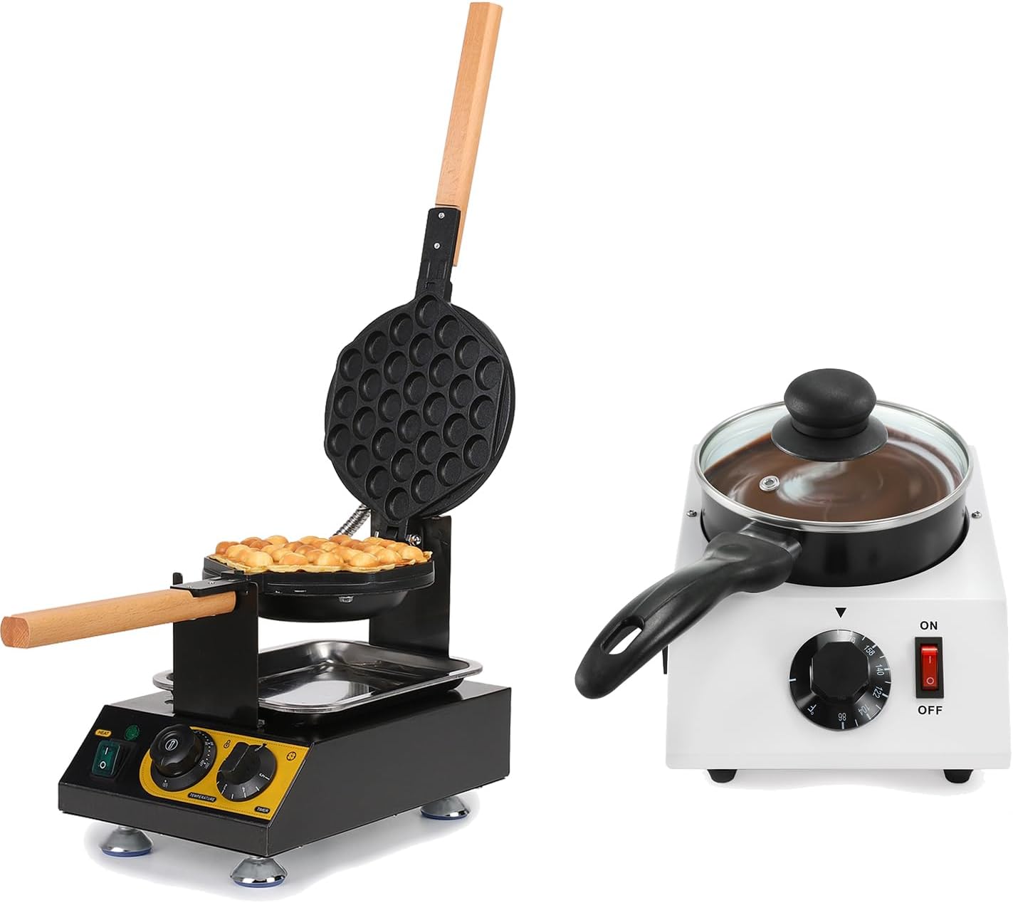 Dyna-Living 1400W Commercial Bubble Waffle Maker & 40W Chocolate Melting Pot Chocolate Melter Pot