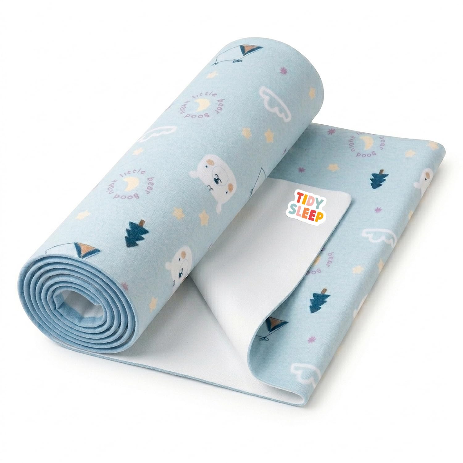 Tidy Sleep Printed Baby Dry Sheet Waterproof Mattress Protector for Newborns | Soft Quick-Dry Bed Protector Mat | Reusable Leakproof Pee Pad, Crib & Travel Dry Sheet | Little Bear Goodnight (Large)-image-44