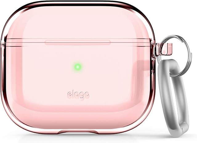 elago Clear Case with Keychain Compatible with AirPods 3 Case Cover, Gel Tape Included, Reduced Yellowing, Supports Wireless Charging (Lovely Pink)