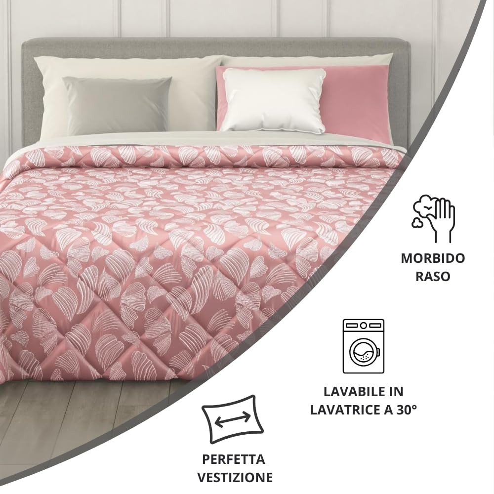 MAXIME MAISON - Trapunta Una Piazza e Mezza Invernale (300gr/mq) Piumone Una Piazza e Mezza, Copriletto Coperta Calda in Pregiato Raso Jacquard per Stagioni Fredde, Made in Italy (Shell Rosa)