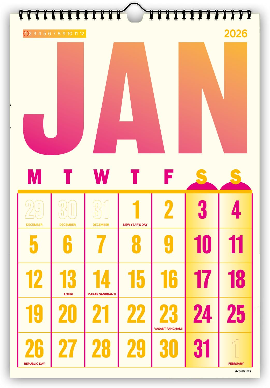 AccuPrints® Wall Calendar 2026 Planner-Size (14 x 20) inch For Office Home Table New Year Hanging Kids (35.5 x 50) cm- (Multi color wall)-image-24