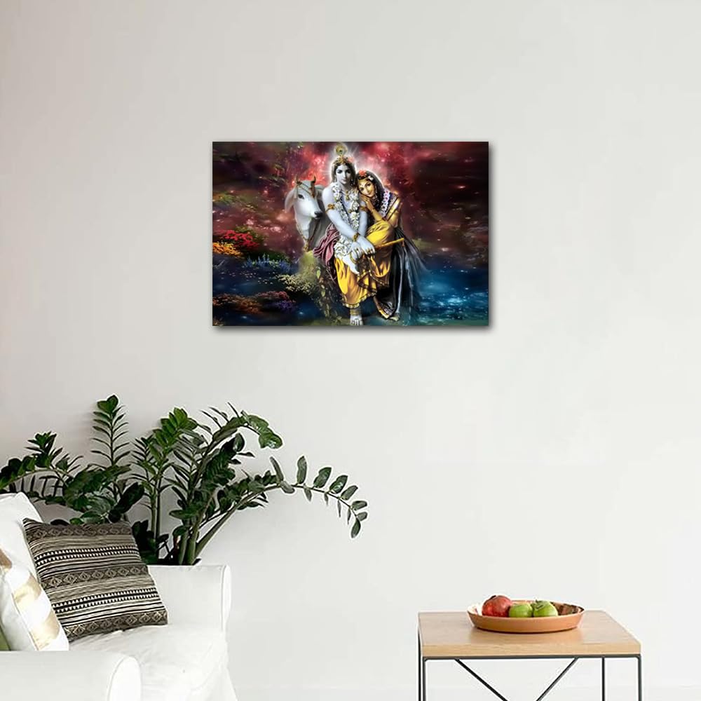 TISHIRON Lord Krishna Canvas Hinduism Cultural Pictures Canvas Wall Art Indian Deity in Watercolor Paintings Artwork for Living Room Giclee Wooden Framed Ready to Hang Posters and Prints 24" Wx16 H - Image 4