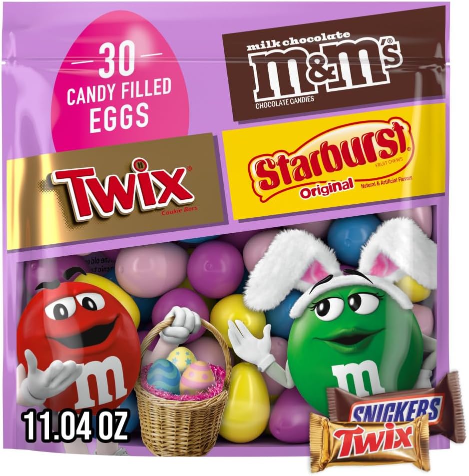 M&M'S, TWIX and STARBURST, Mixed Easter Candy Assortment, Prefilled Easter Eggs, 11.04 Ounces Candy Bag