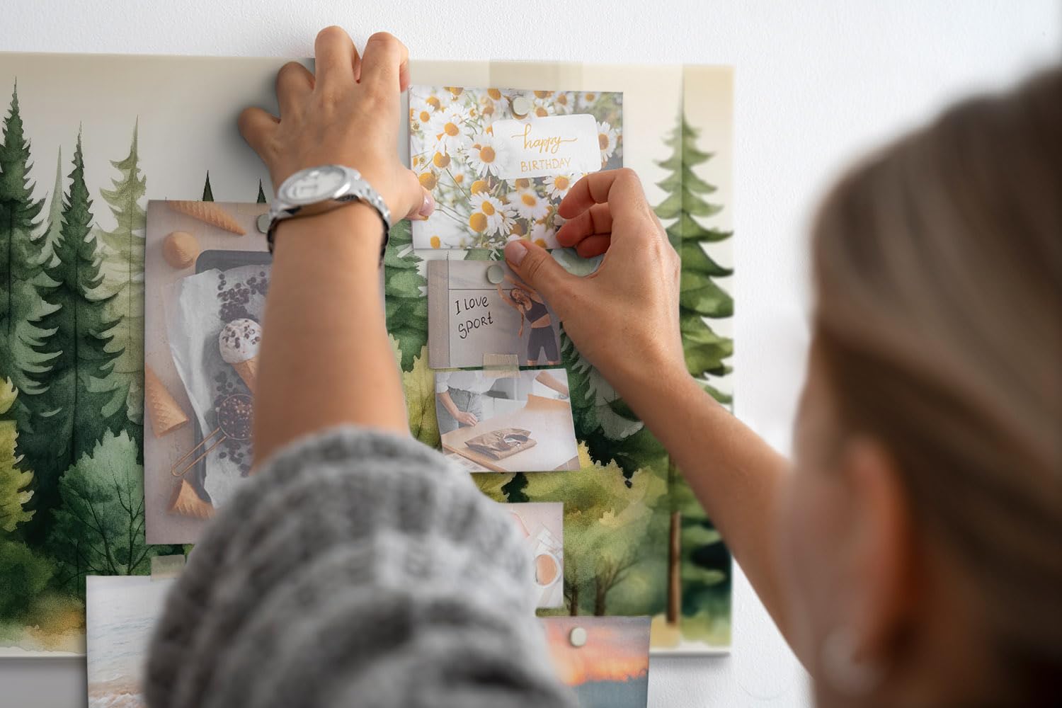 Magnetisches Glasboard mit Neodym-Magneten | Schreibtafel aus Sicherheitsglas | Magnetisch, beschreibbar & abwischbar | Für Büro, Schule & Homeoffice - 60x40cm Landschaftswald