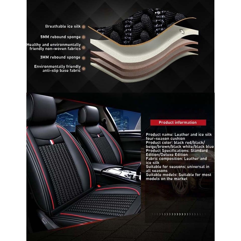 Housse de siège auto en cuir PU beige full set luxe confortable - 3