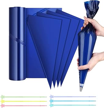Joyeee 21 inch Large Icing Piping Bags for Frosting, with 6 Pcs Seal Reusable Icing Bag Ties, 50 Pcs Extra Thick Big Disposable Pastry Bags for Bakery, Party Dessert, Birthday Cake Decorating