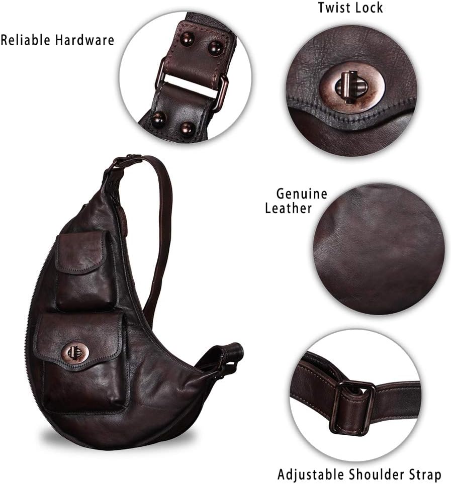 Genuine Leather Large Sling Bag for Men and Women Vintage Real Leather Sling Backpack Shoulder Crossbody Bag Chest Bag - Image 6