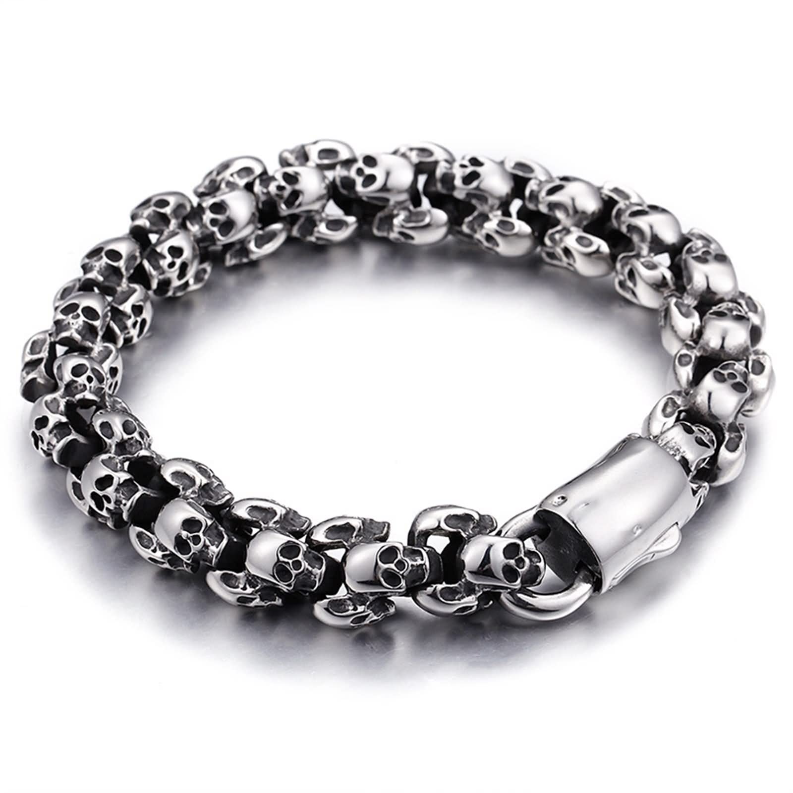 Bracciale sottile da uomo, regalo per uomini giovani, scheletro, in acciaio inox, per anniversario e compleanno