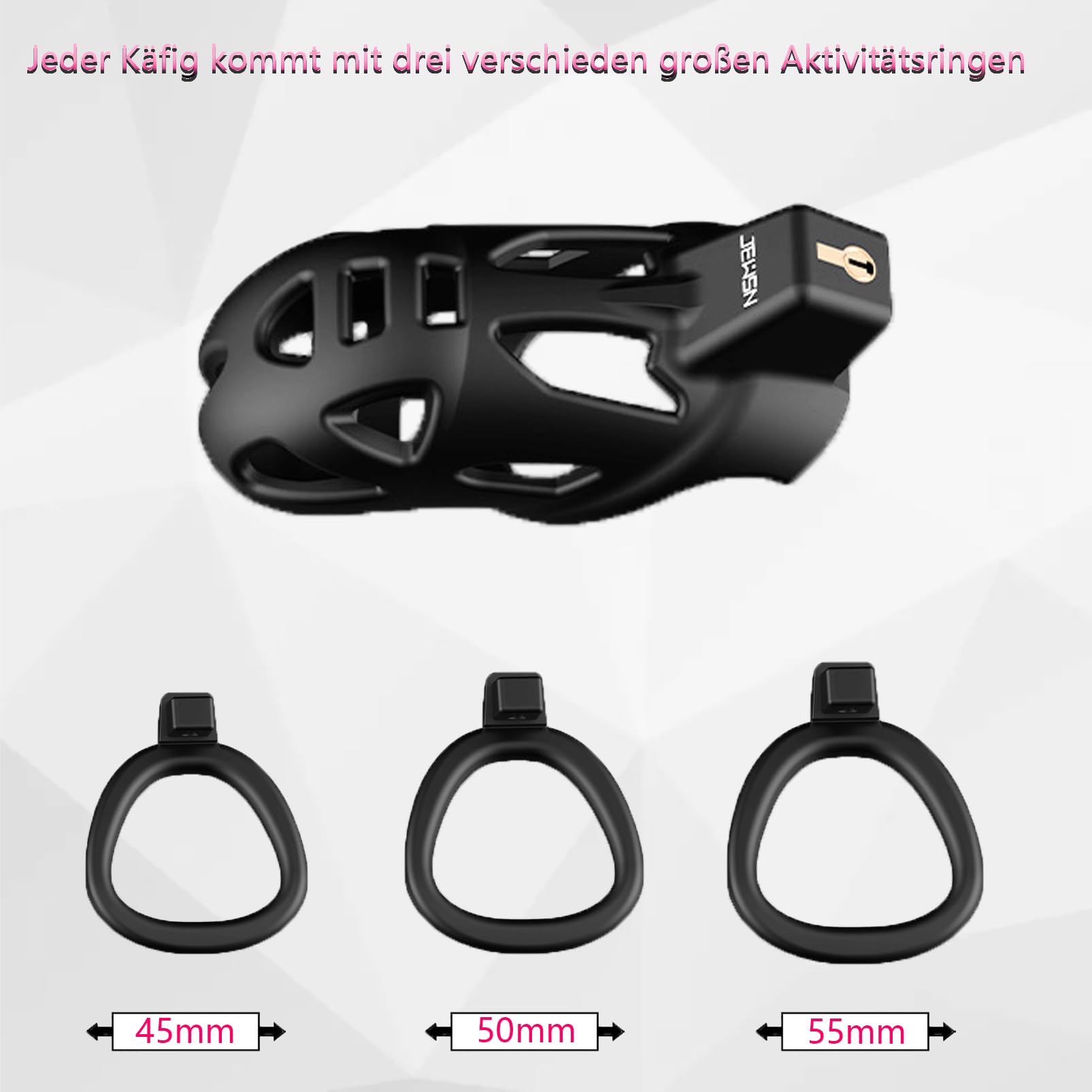 SeLgurFos Ceinture de chasteté 3D Set avec trois anneaux plus larges et ceinture Petite cage à pénis Chastity Cage avec urinoir Cage de chasteté SM Bondage sex toy pour hommes (XS)