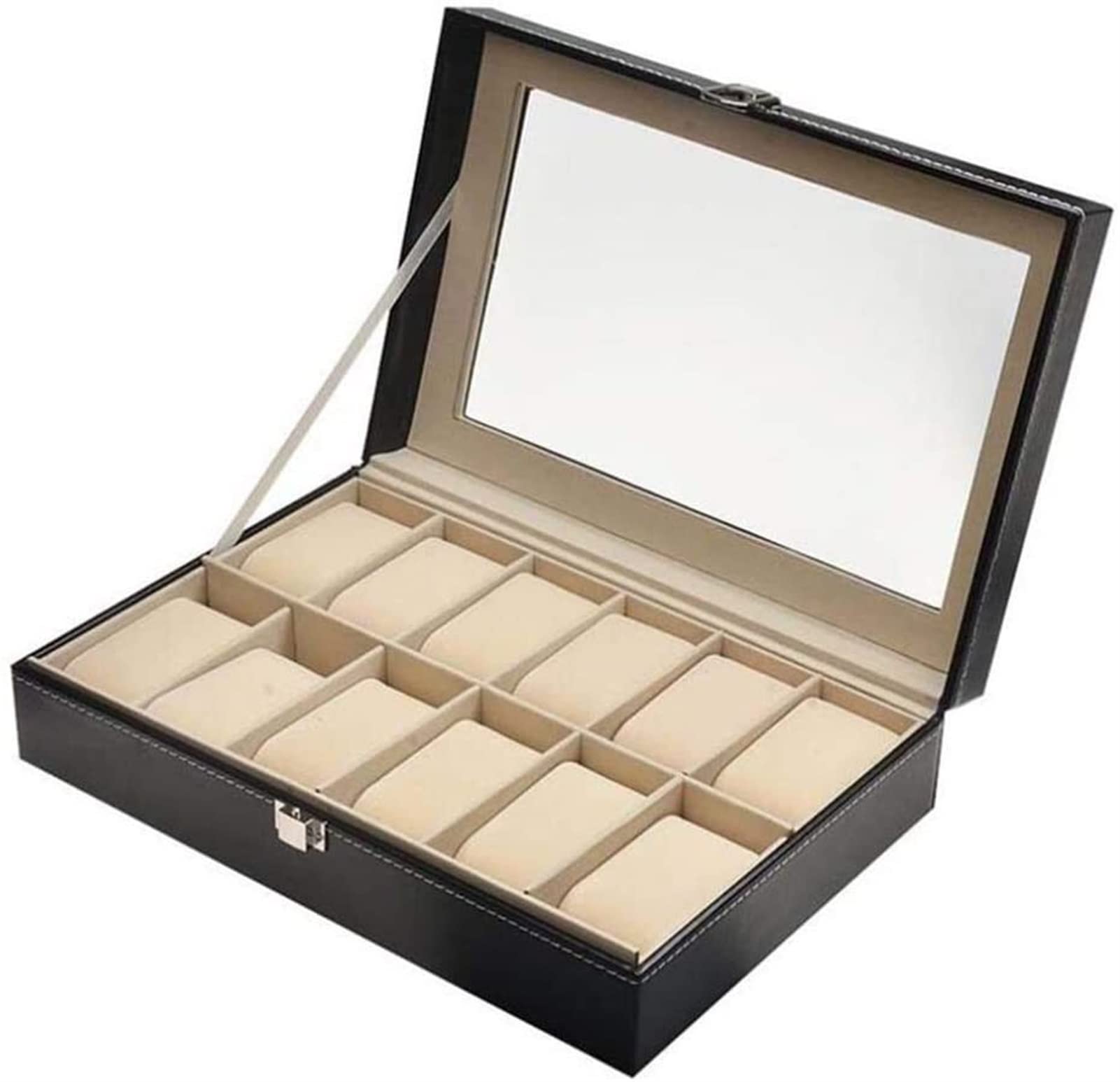 TIANQIHAO 12 Grids Box Double Drawer Watch Box Storage Showing Watches Display Storage Box Case Tray Zippere Travel Jewelry Watch Case,2