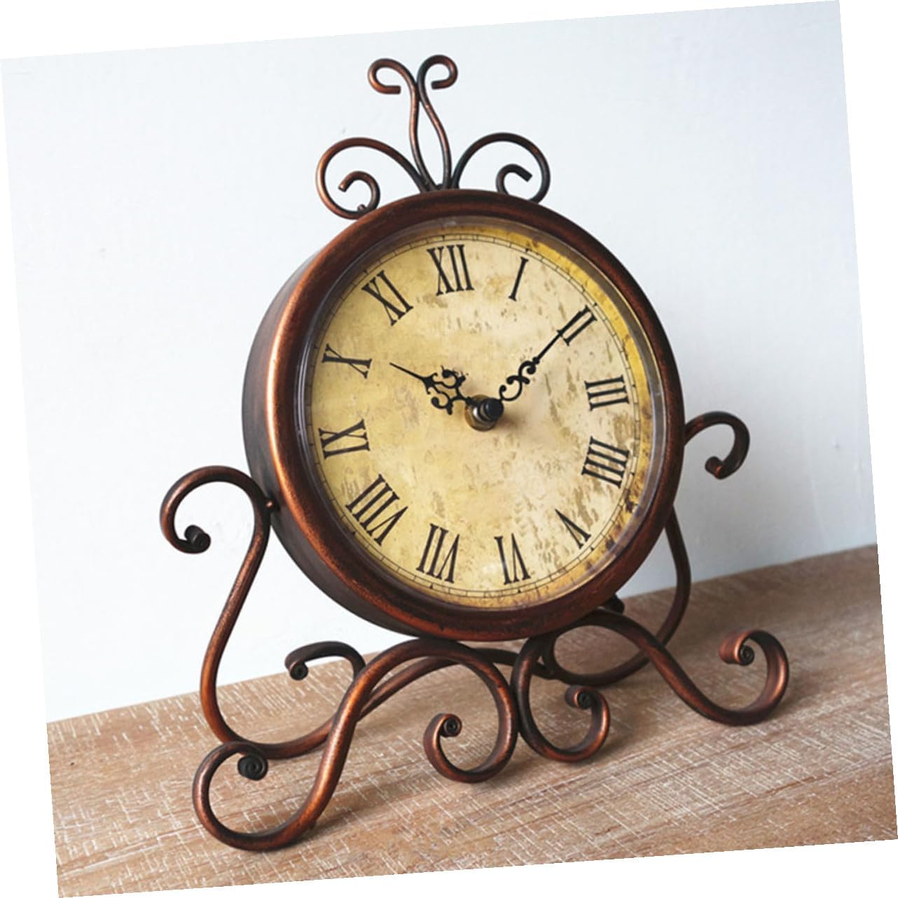 Vintage Table Clock Retro Iron Art Mantel Clock Non-Ticking for Living Room Decor