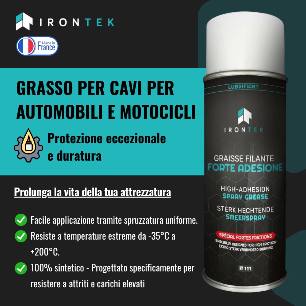 Grasso Spray Lubrificante - IRONTEK - 400 ml | IT111 | Base Sintetica con PTFE | Alta Aderenza e Resistenza | -35°C a +200°C
