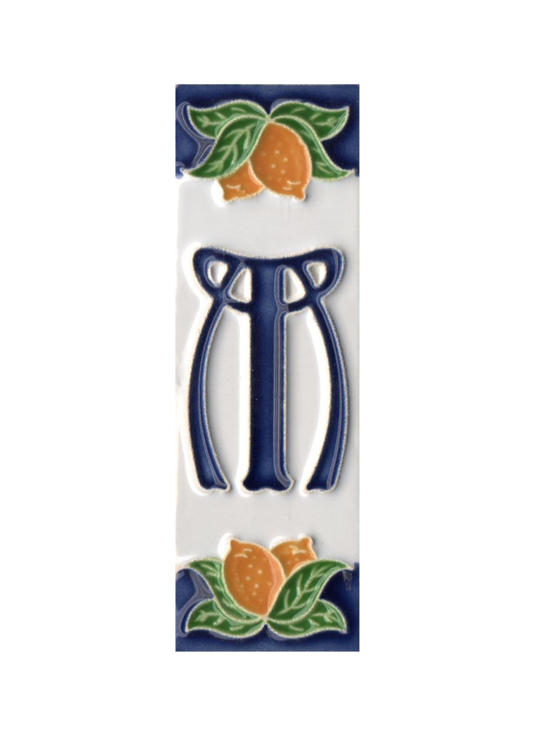 House Numbers, Italian Ceramic Numbers & Letters Tiles, Lemon Design, Tile Size: 10cm x 3.3 cm (Letter F) (Letter M tile)