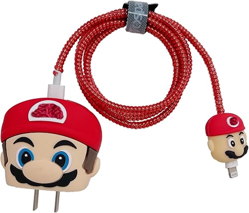 Miniatura 33 de Bonita funda protectora 3D para cargador con diseño de caricaturas, compatible con adaptador de corriente USB-C de 20 W de Apple y cable Lightning,