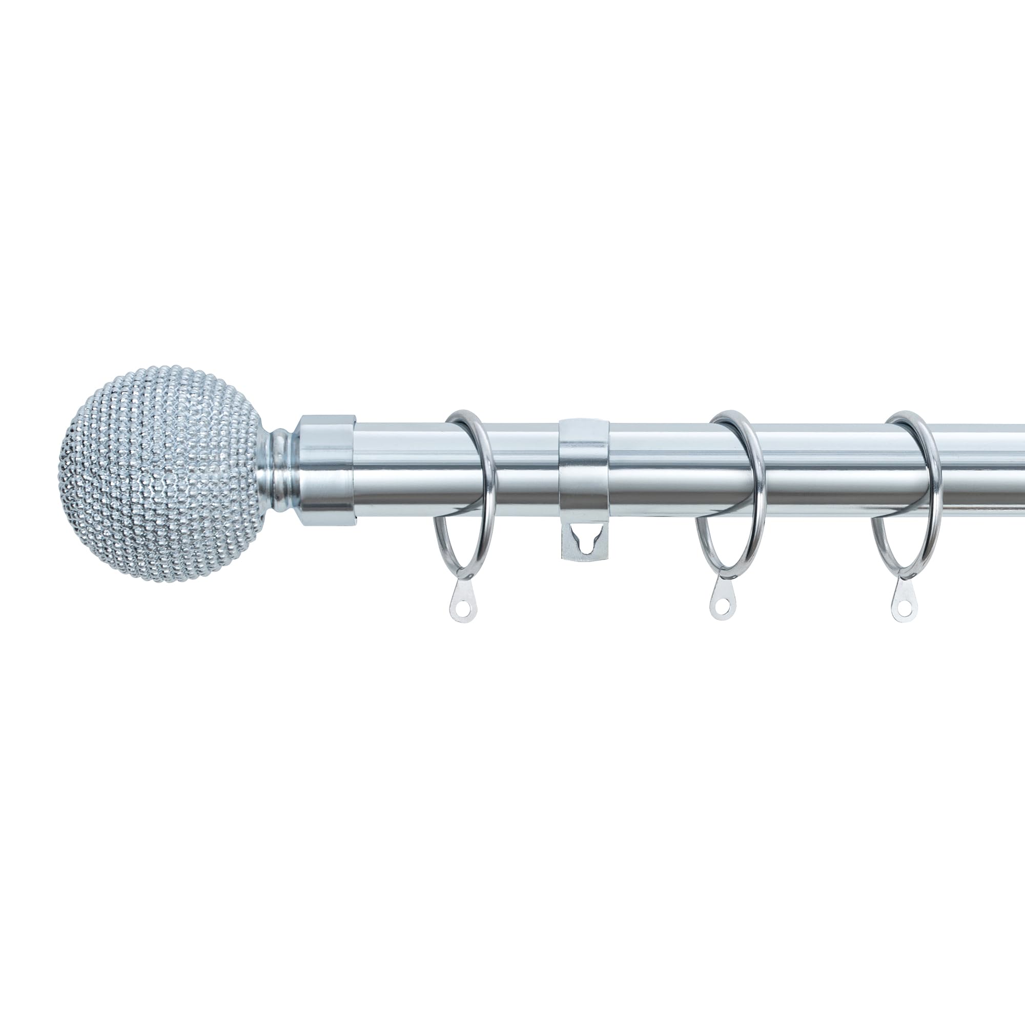 A.unique Home Nickel Beaded Ball Metal Extendable Curtain Pole With Rings And Fittings, In A Variety Of Colours And Sizes (25/28Mm) (, 120Cm - 220Cm, 47" To 87" Approx)