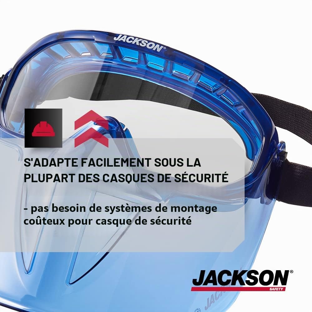 Jackson Safety GPL500 Lunettes de sécurité de qualité supérieure avec visière amovible, bleu, verres de protection transparents, anti-buée EN 166 CE 21000