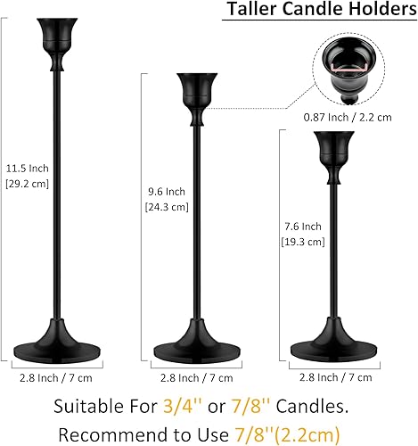 Miniatura 2 de Portavelas de metal para candelabros, juego de portavelas cónicos vintage, centro de mesa, candelabros altos (negro mate, 2 juegos (6 piezas)