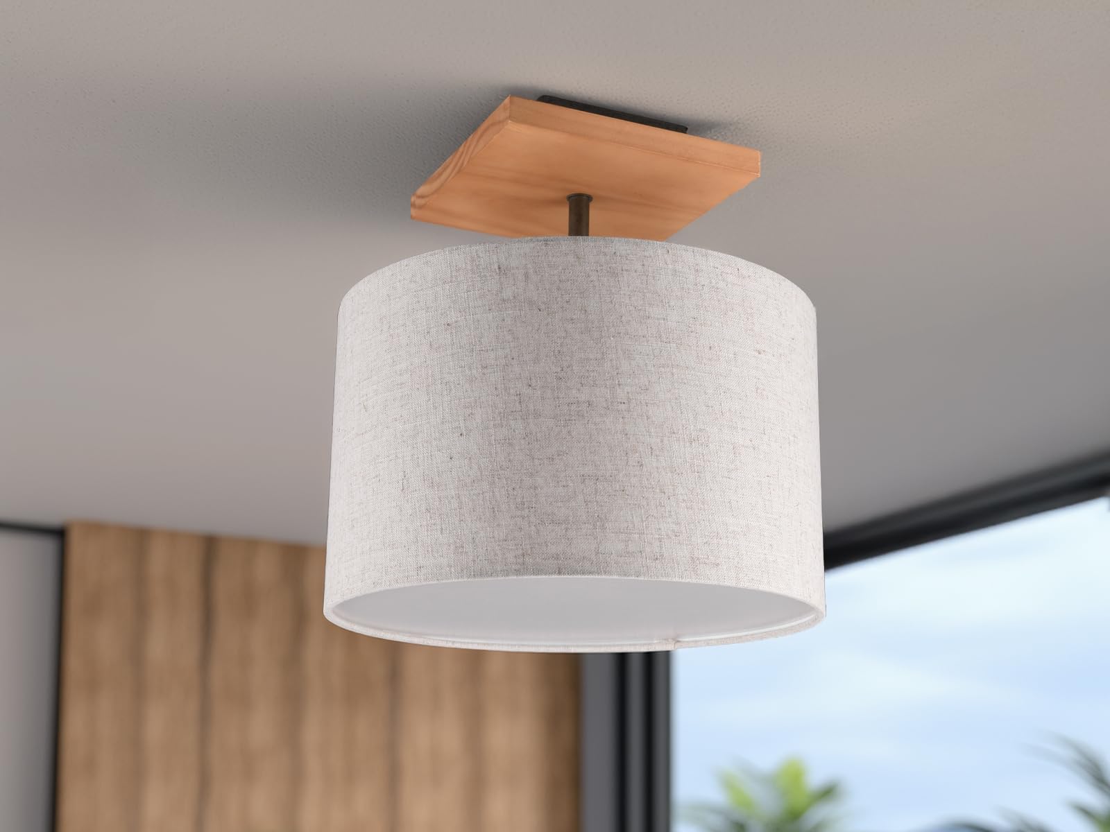 Deckenleuchte mit Stoff Lampenschirm in Leinenoptik Beige, Ø 35cm