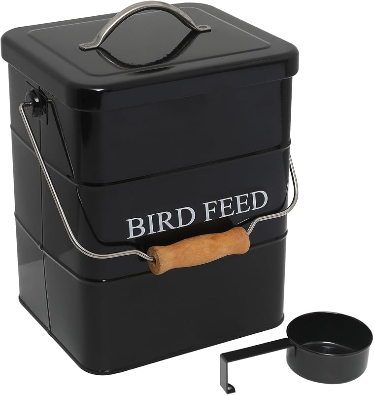Recipiente Metálico Hermético para Armazenar Sementes de Aves Brabtod Preto com Pá, 6 L