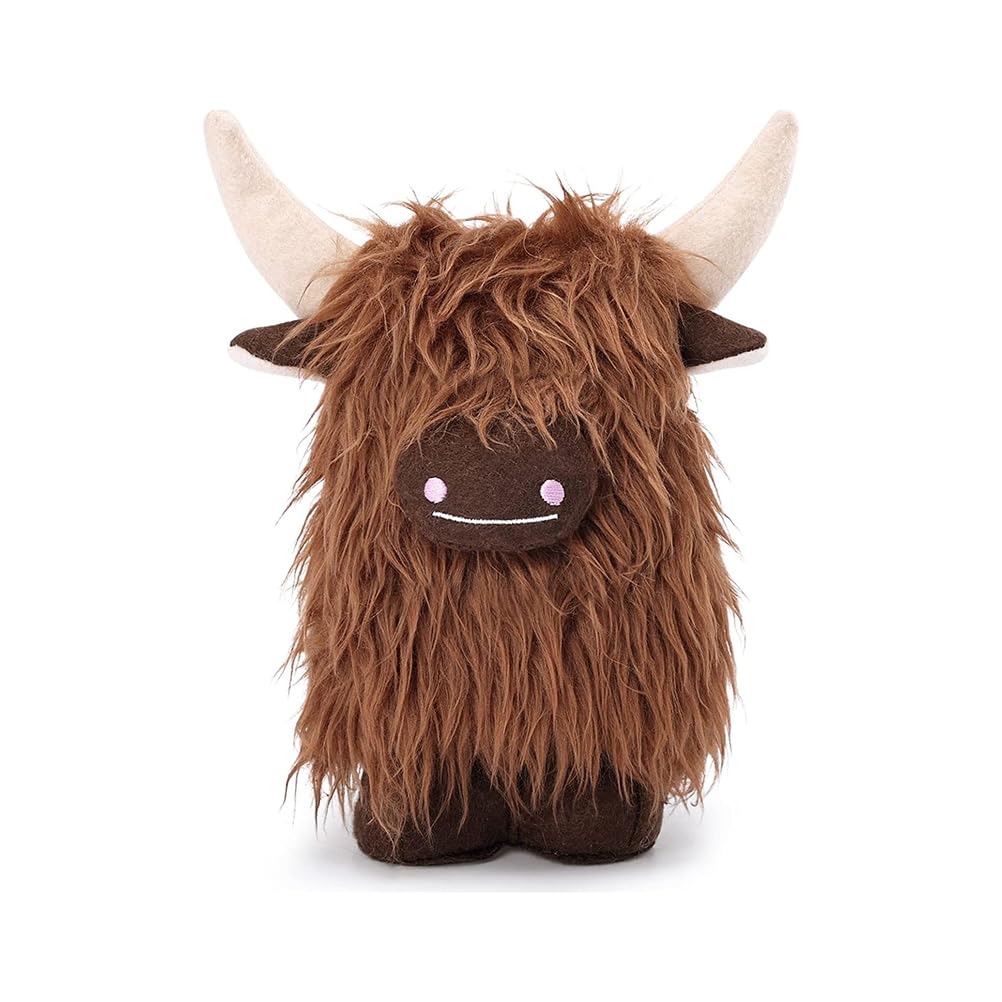 Qxiao Brown 8Inch Highland Cow Animals Plush Toy Realistic Scottish Farm Soft Cuddly Stuffed Doll For Home Bedroom Decor Kids,