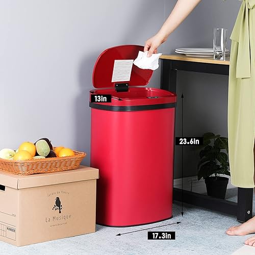 Vista 66 de Bote de basura para cocina de 13 galones (50 litros) con tapa, sensor automático, sin tocar, acero inoxidable, para baño, dormitorio, oficina