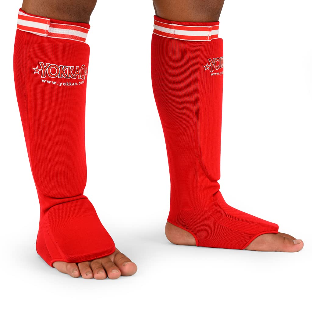 Yokkao Muay Thai Boxing Shin Guards RED Cotton, Size M - Image 2