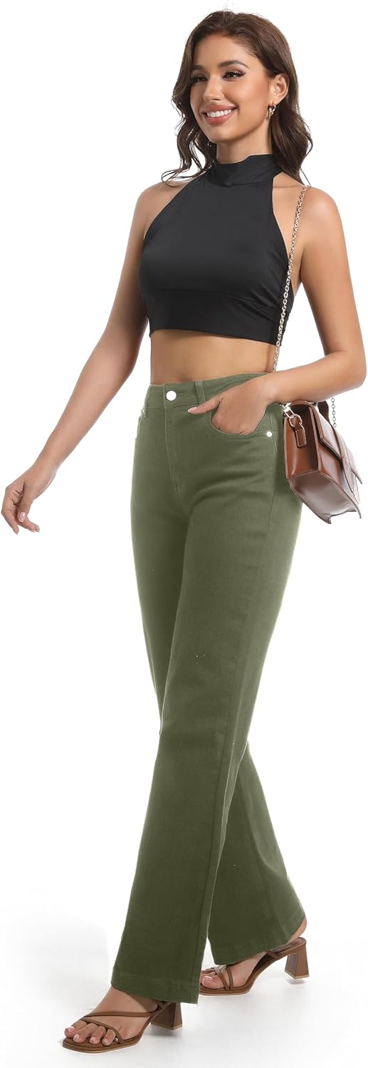 Guaile Women’s Jeans High Waisted Straight Leg Stretchy Jeans Trendy Wide Leg Tummy Control Loose Casual Denim Pants