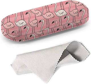 Hard Shell Glasses Protective Case Box + Cleaning Cloth - Fits most Eyeglasses and Sunglasses (Cute Summer Print Flamingo)