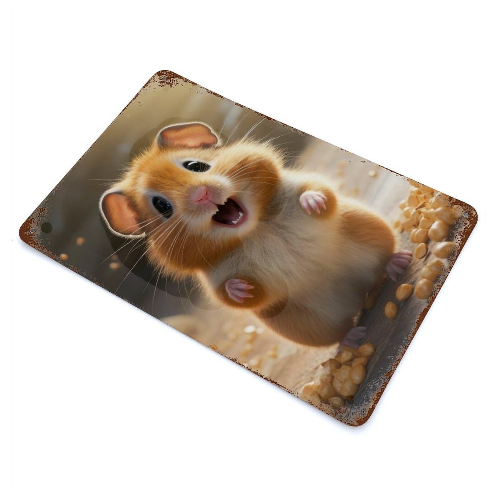 Retro Metal Sign with Hamster And Corn Design 11.8"x7.9", for Office, Studio And Wall Decor, Retro Wall Decor