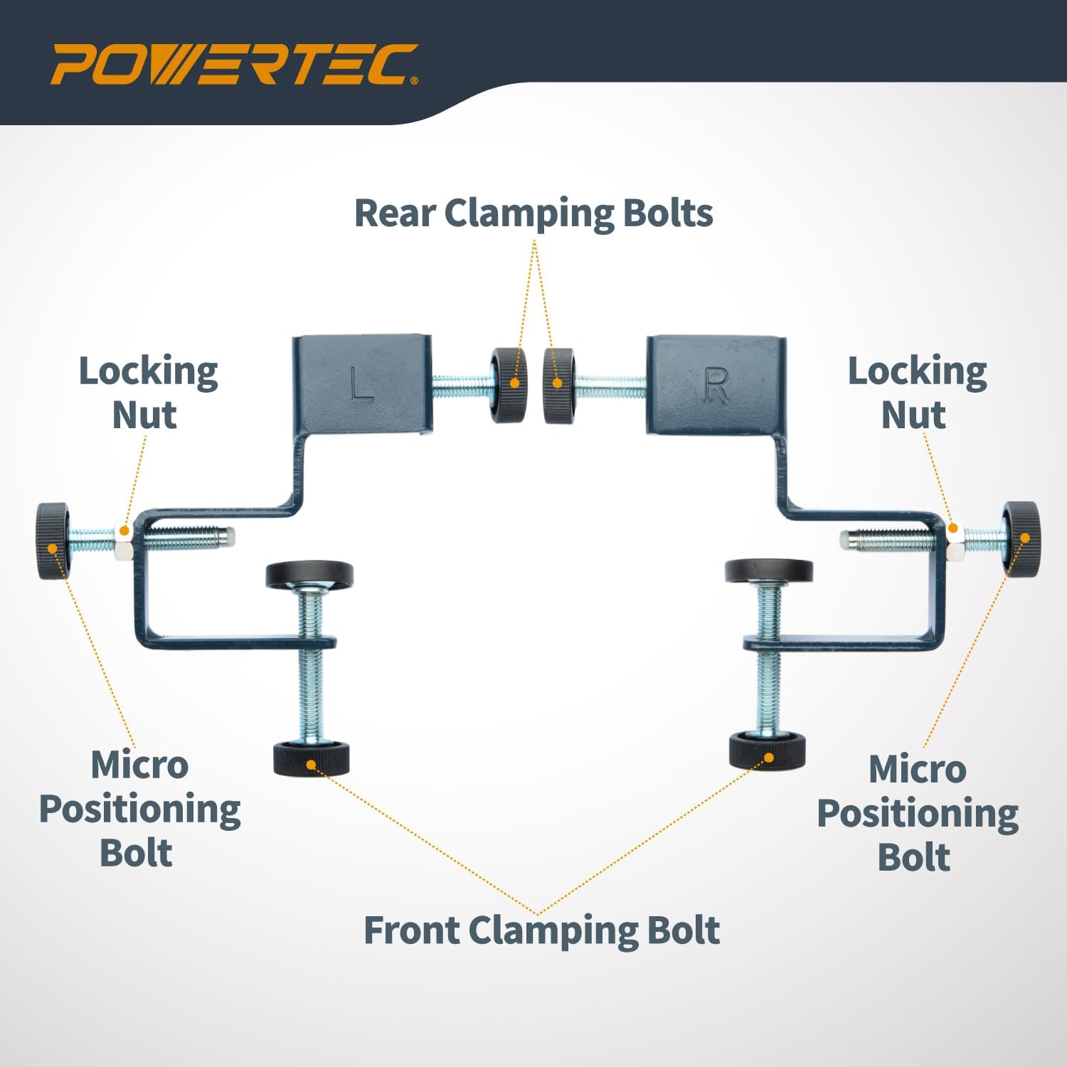 POWERTEC Drawer Front Installation Clamps, Adjustable Cabinet Face Clamp Set, Quick Mounting & Alignment Tool for Woodworking, 4 Pack - 71181-P2