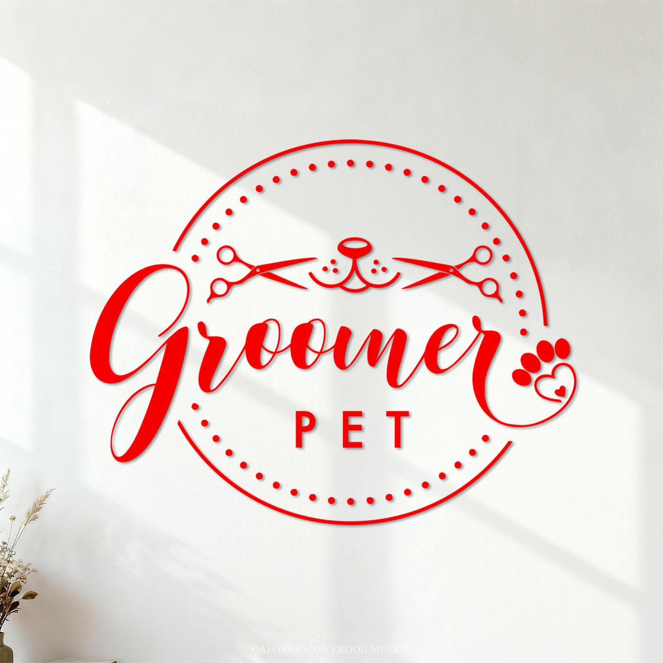 Groomer Pet Grooming Salon Dog Cat Care Wall Decals 68x85.9cm Removable Without Leaving Glue Red