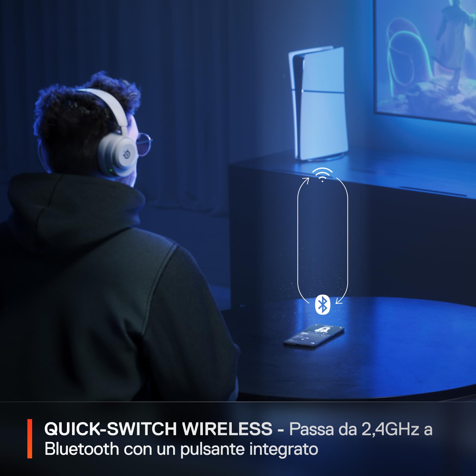 SteelSeries Arctis Nova 5 Bianco - Cuffie gaming wireless multi-sistema - Driver magnetici al neodimio - 100+ preset audio - Batteria 60 HR - 2,4GHz o BT - Microfono ClearCast Gen2.X - PC, PS5