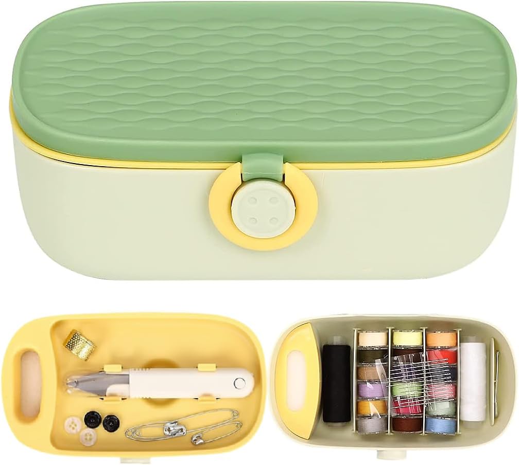 ELEPHANTBOAT® Sewing Kit Full Set Portable, Sewing Kit Box for Home Use Travel Use Portable Sewing Kit Stitching Kit with Spools of Thread, Scissors, Thimble, Threader, Tape Measure, Buttons