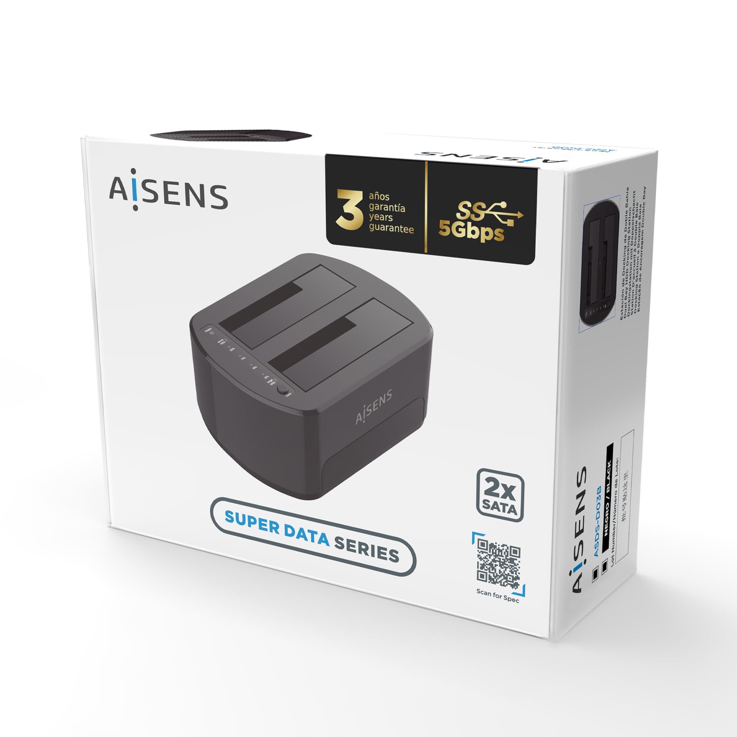 AISENS - ASDS-D03B stacja dokująca SATA 2,5/3,5 A USB 3.0/3.1 Gen1, Clone, czarna