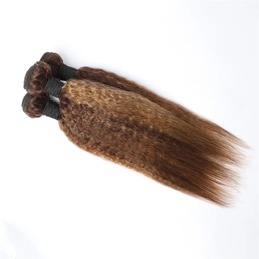 Mèches Naturelles Crépues Lisses À Reflets, Tissage En Lot Ombré Brun Blond Highlight Bundles 22 24 26 28