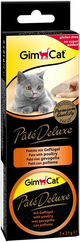 GimCat Pâté Deluxe - Delicate pâté as an exquisite snack for cats - No added sugar, contains meat - 1 package (3 x 21 g)