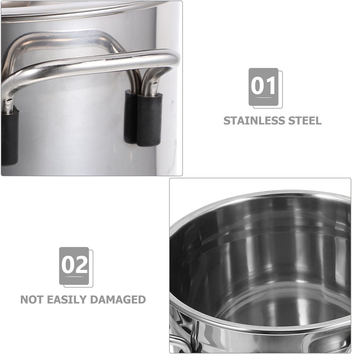 Veemoon Stainless Steel Large Stew Pot with Lid 20cm Diameter Commercial Stockpot Reusable Soup Cooker for Kitchen Cooking and Ramen Preparation