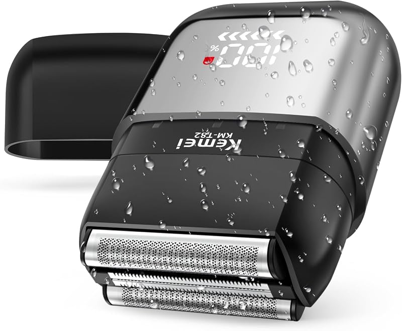 Barbeador elétrico de tela KEMEI KM-T82 com duas lâminas flutuantes, recarregável via USB-C e visor LED