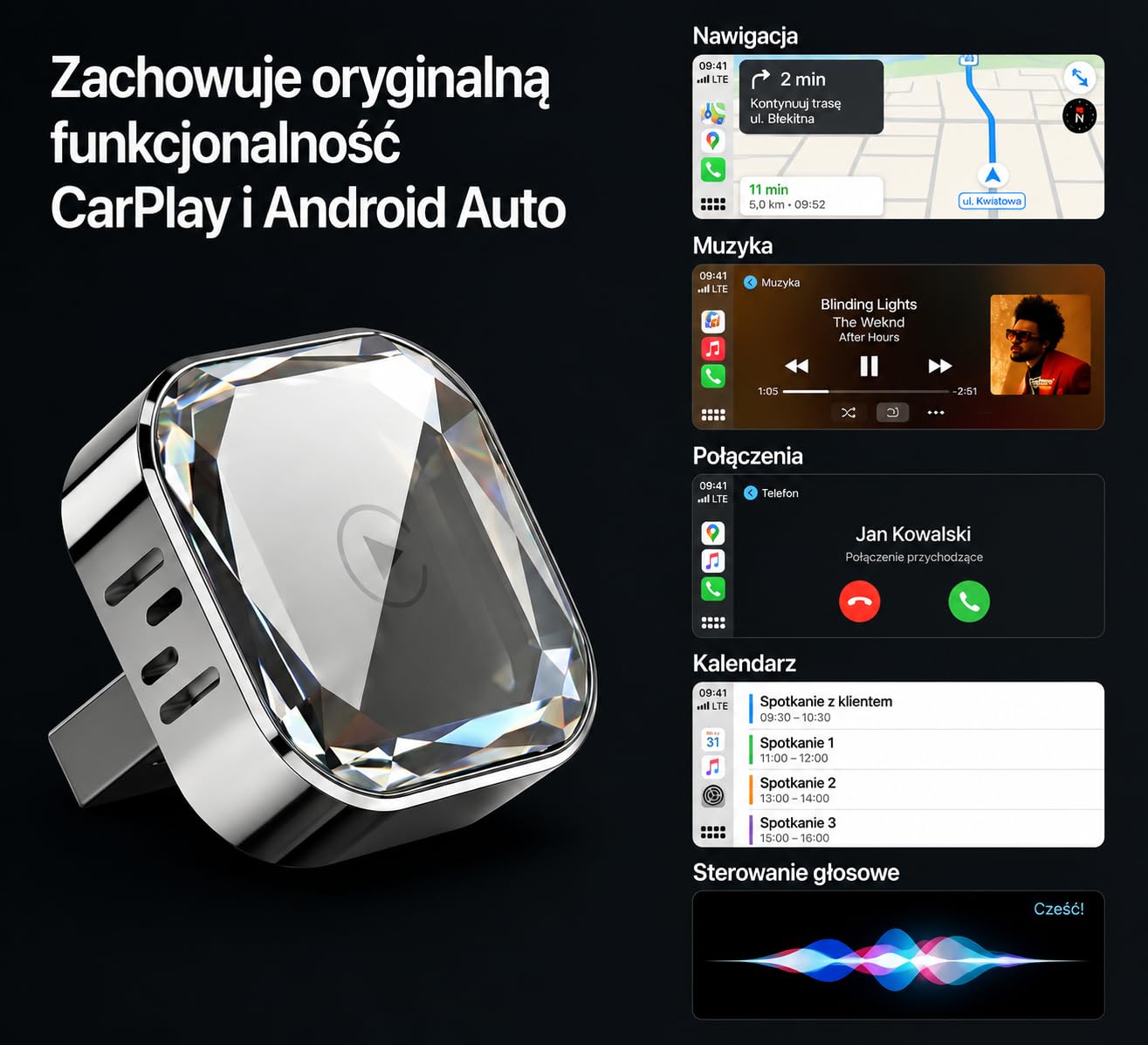 Bezprzewodowy Adapter CarPlay i Android Auto 2 w 1, Plug & Play USB-A/USB-C, 5.8GHz WiFi, OTA, kompaktowy metalowy adapter do samochodów z przewodowym CarPlay/Android Auto
